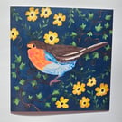 Robin Greeting Card 6x6 inch with removable MDF Ornament 