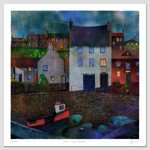 Dusk, Crail Harbour. Large Giclee print.