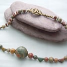 Picture Jasper & Czech glass bead necklace