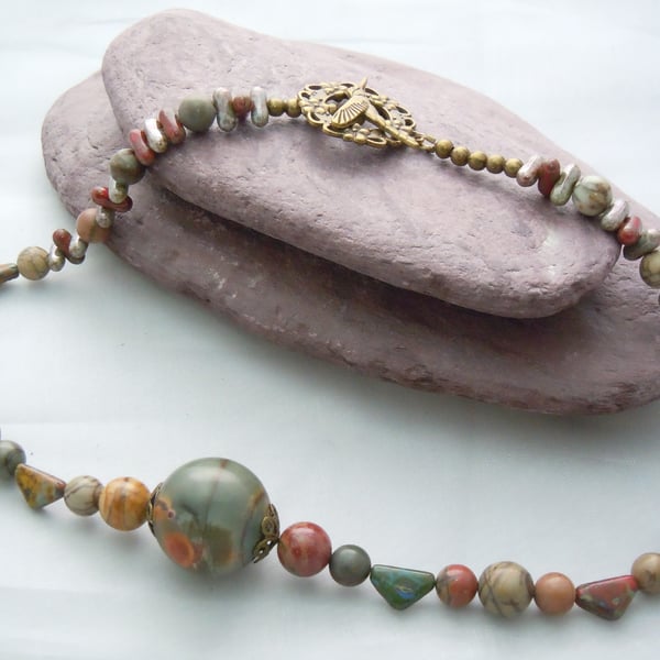 Picture Jasper & Czech glass bead necklace