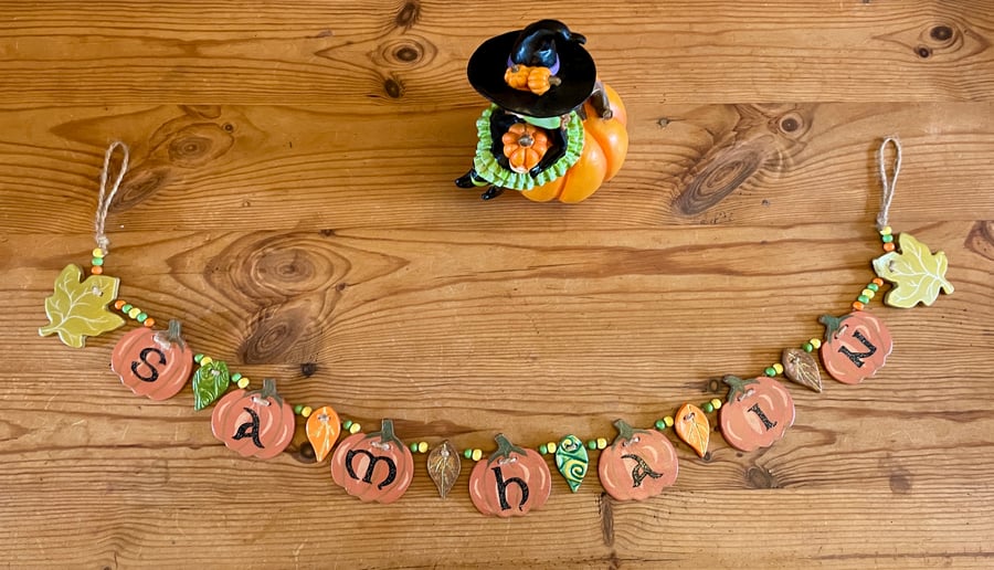 Handmade Samhain Pumpkin Clay Garland