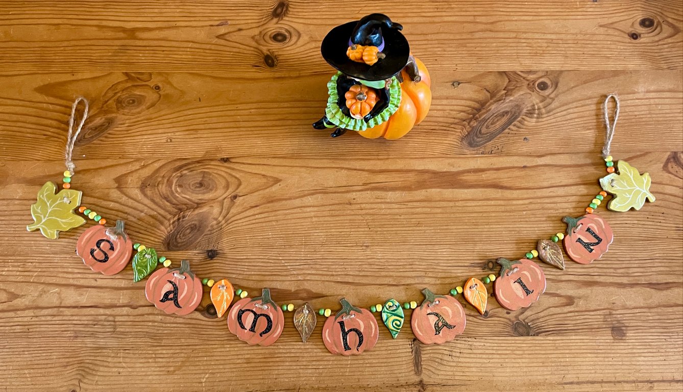 Handmade Samhain Pumpkin Clay Garland