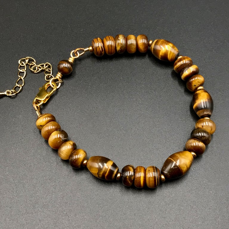 Tiger eye and gold bracelet, Capricorn jewelry