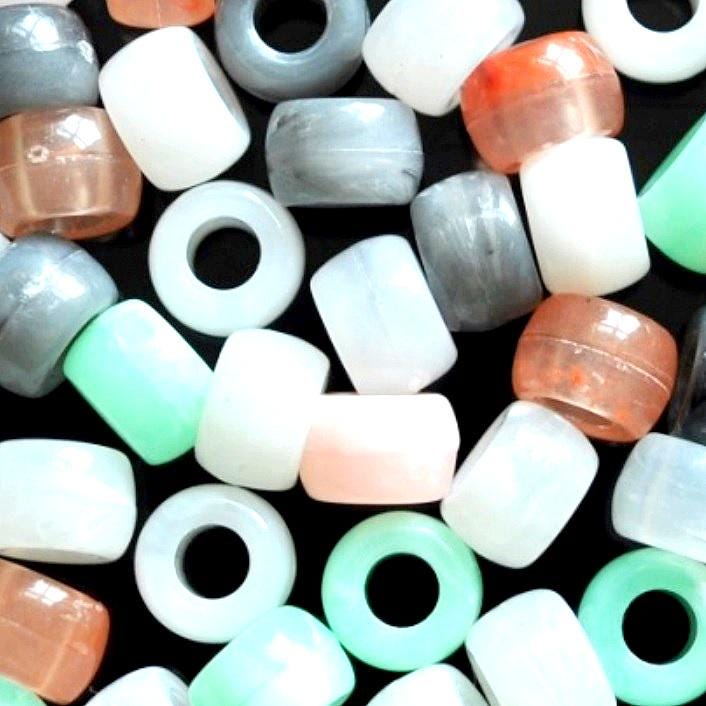 100pcs special designed big hole 9x6mm patterned acrylic pony beads in various c