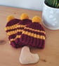 Small Tea Cosy for 2 Cup Tea Pot, Dark Red & Gold Striped, Hand Knitted - Image 10