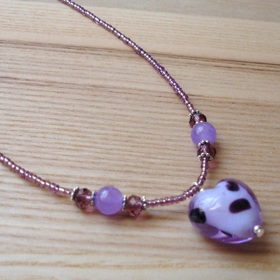 Purple Heart Glass Bead Pendant