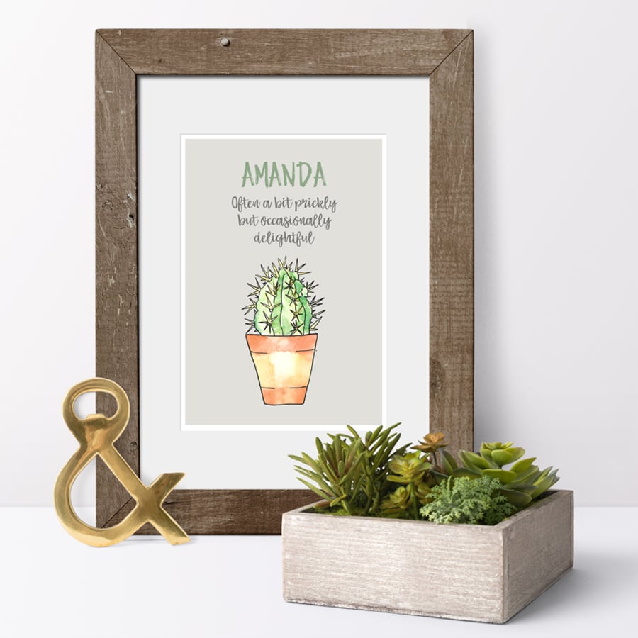Cactus Personalised Print, gift idea for anniversary or Valentine