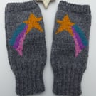 Shooting Star Wrist Warmers, Knitted Fingerless Gloves, Celestial Winter Gift