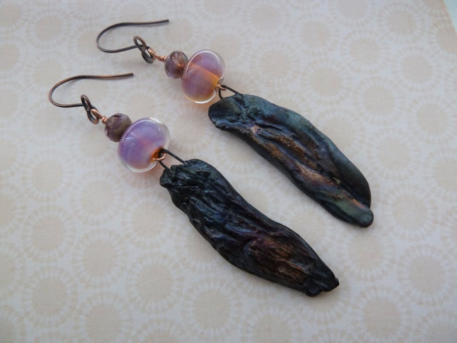 SALE handmade lampwork and ceramic copper earrings