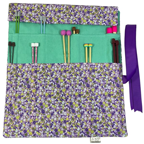 Liberty floral print Straight knitting needle case, needle roll, ribbon tie stor