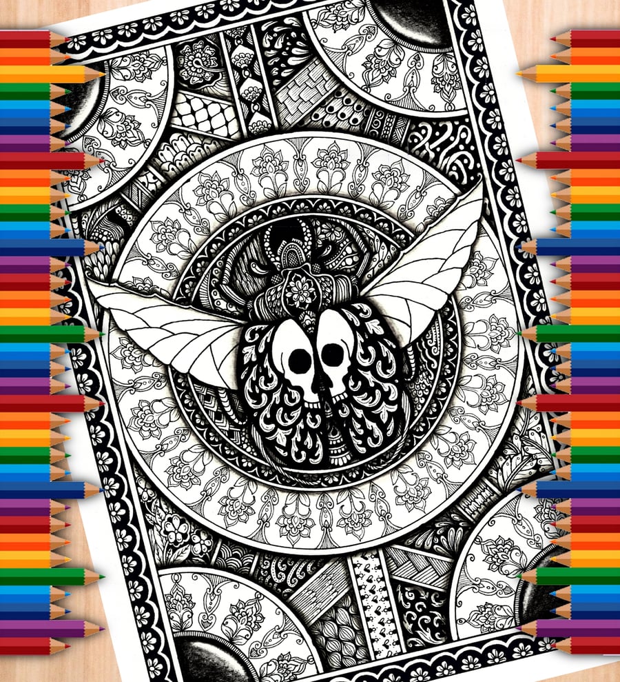 Digital Colouring Page - Skull Beetle