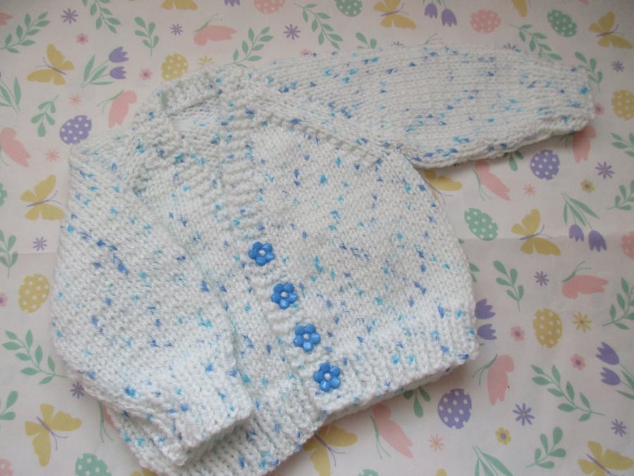 14" Newborn Boys White Print V Neck Cardigan