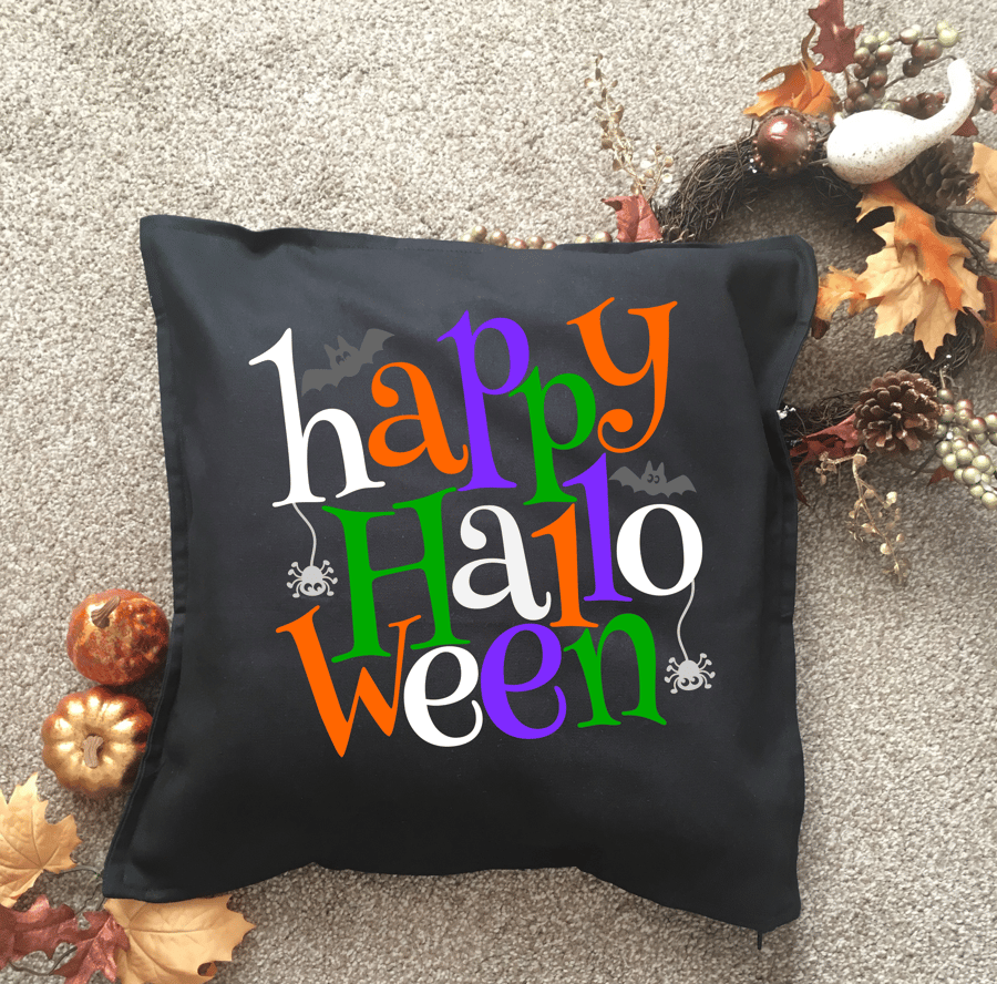 Halloween cushion cover, black, can be personalised, made to order