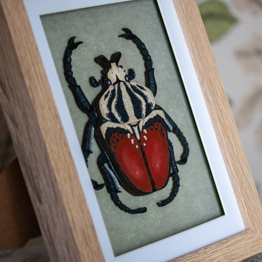 Layered Wooden Goliath Beetle Wall Art