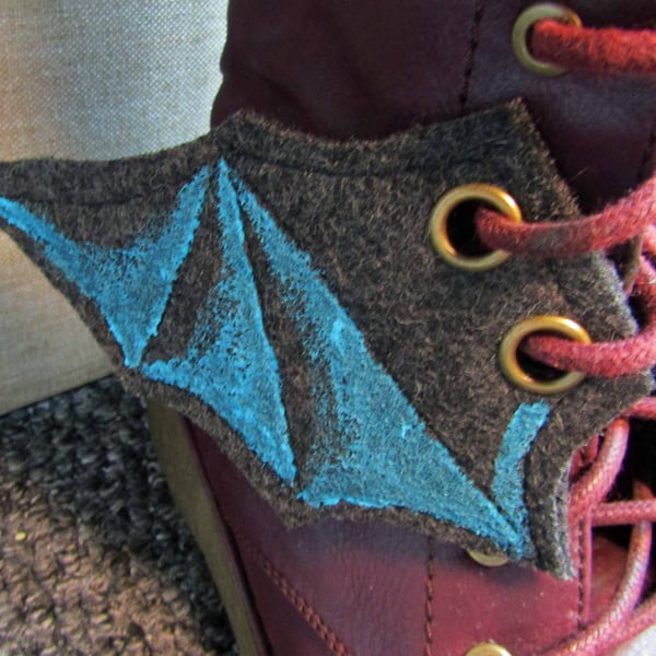 Steampunk Fabric Boot Wings Bat Wings Black Blue