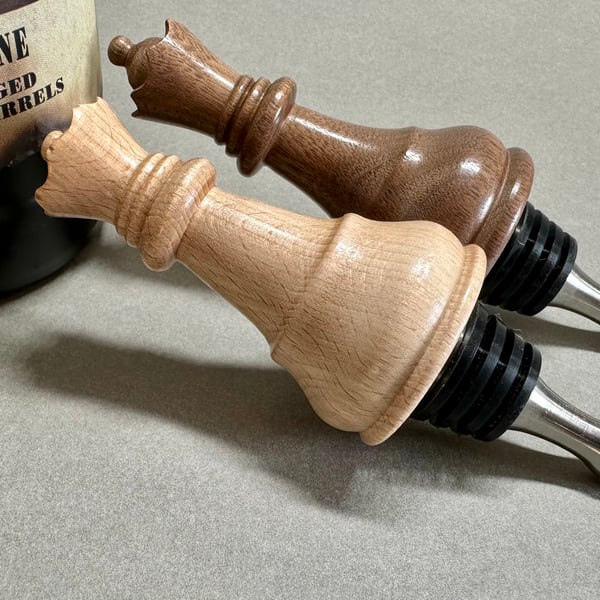 Hand turned chess piece wine bottle stopper