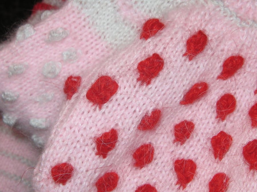 Handknit Angora Scarf  Strawberry Bunnikins