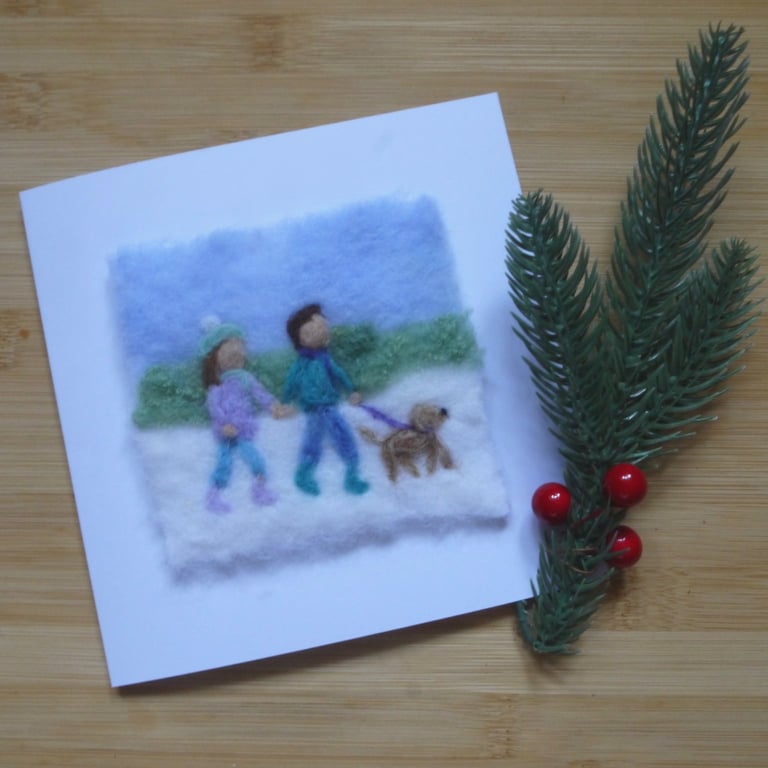 Needle Felted Winter Walkies greetings card