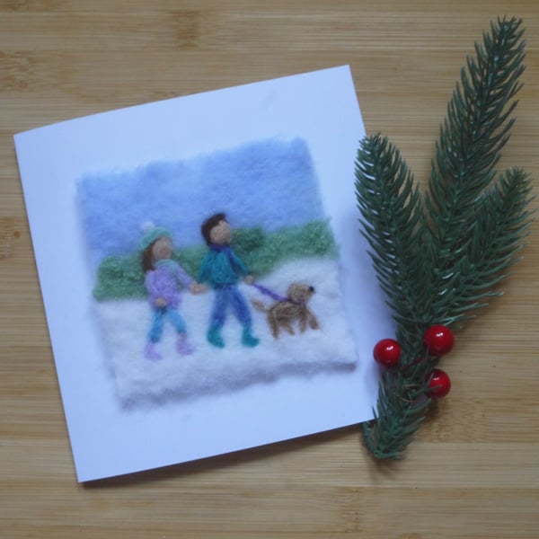 Needle Felted Winter Walkies greetings card
