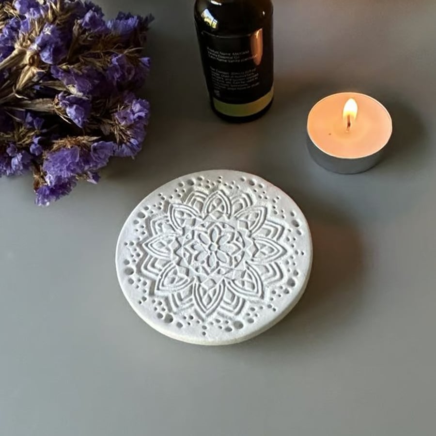 Essential Oil Diffuser - Clay Mandala Hand Stamped Pedestal Dish
