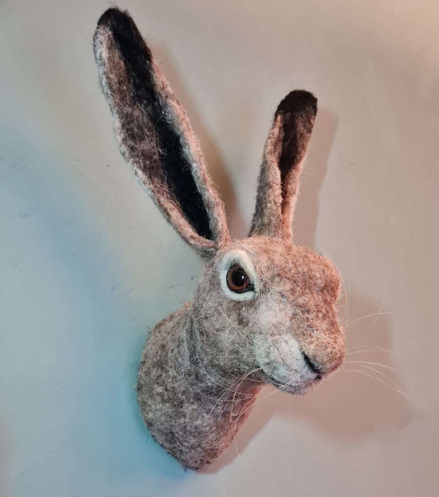 Larger than life 17 inches tall original wool felted hare head