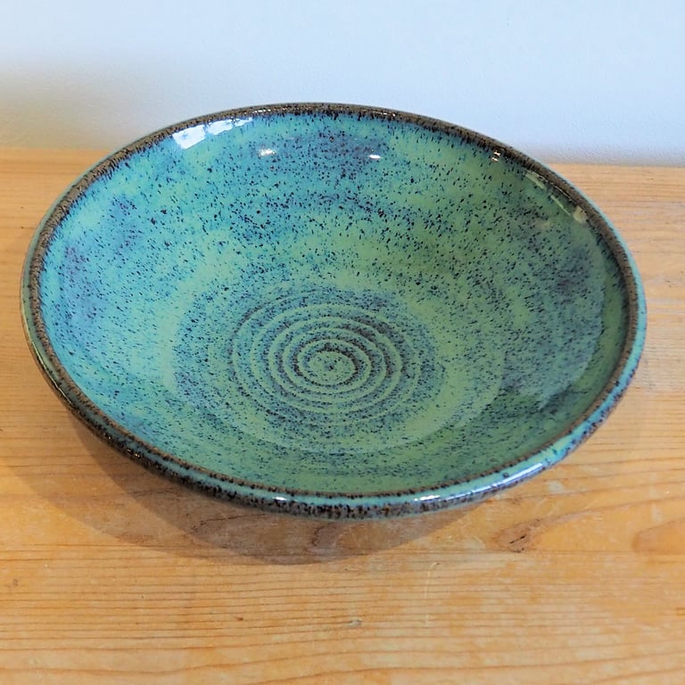 Large green, turquoise bowl handmade pottery