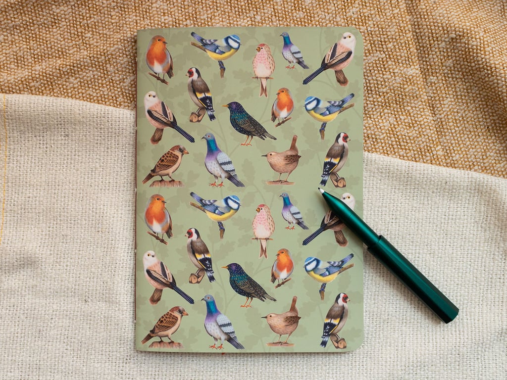 A5 Handmade Notebook with British Garden Bird Design