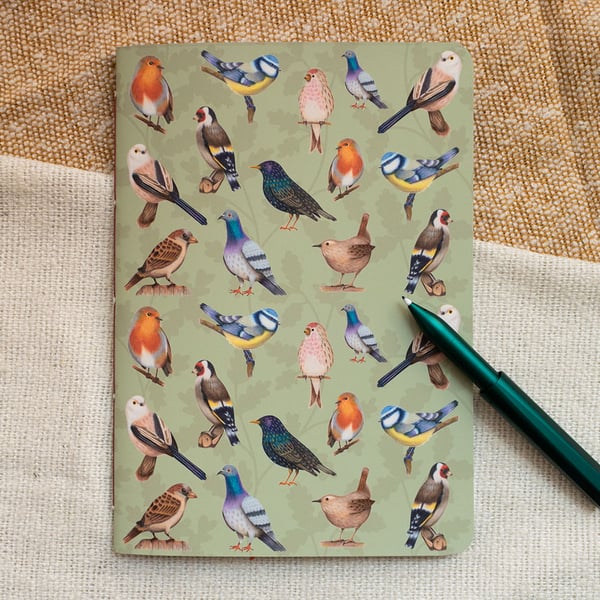 A5 Handmade Notebook with British Garden Bird Design