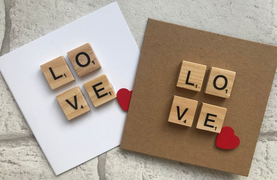 Handmade Scrabble Tile Love Card, Anniversary, Wedding