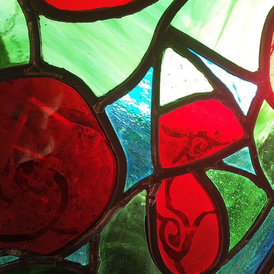 Contemporary Camellia Tree, Stained Glass Panel