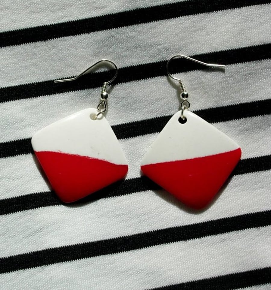 Earrings - 60's Style - Red White Square