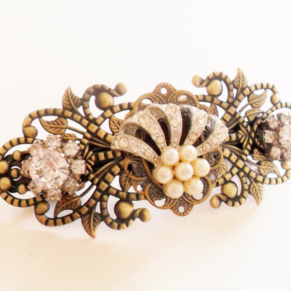 Vintage Diamante Hair Barrette Hair  Art Deco Clip Steampunk Upcycled Jewellery