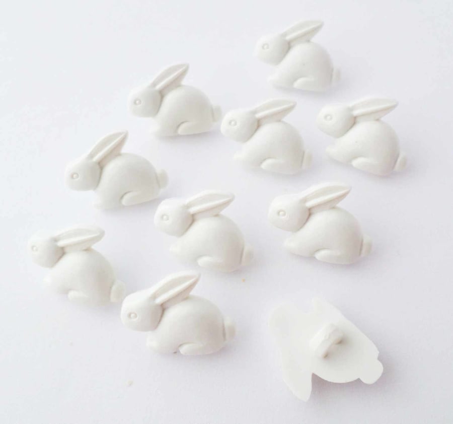 Bunny rabbit buttons, white animal buttons 15mm