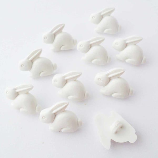 Bunny rabbit buttons, white animal buttons 15mm