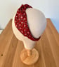 Cotton headband, twist knot style hairband in wine with delicate floral print - Image 4