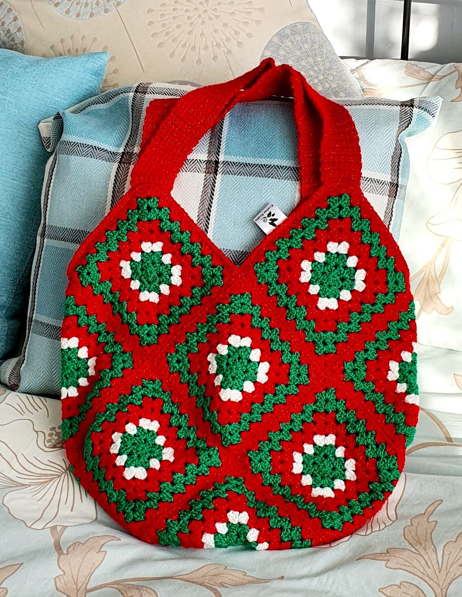 Christmas Crochet bag, tote bag, shopping bag 