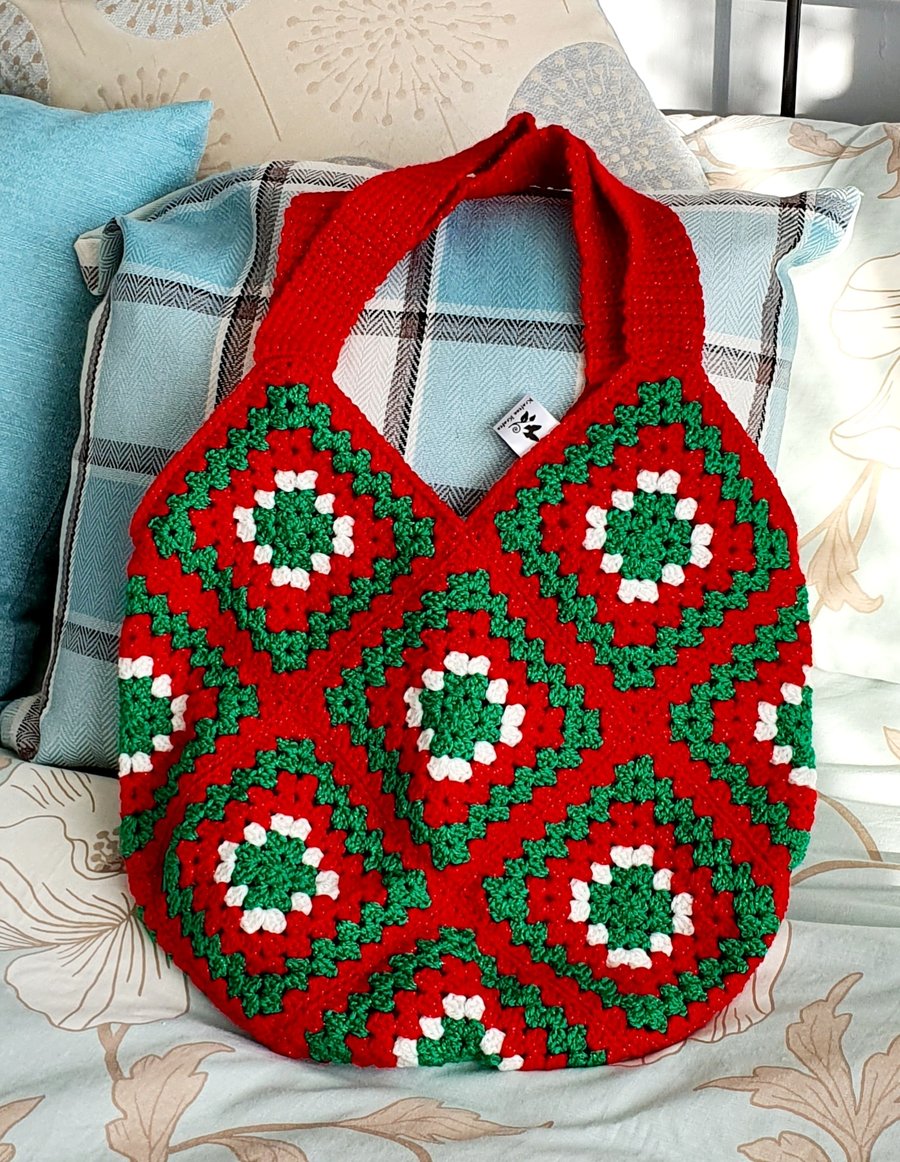 Christmas Crochet bag tote bag shopping bag Folksy