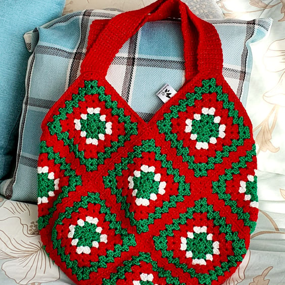 Christmas Crochet bag, tote bag, shopping bag 