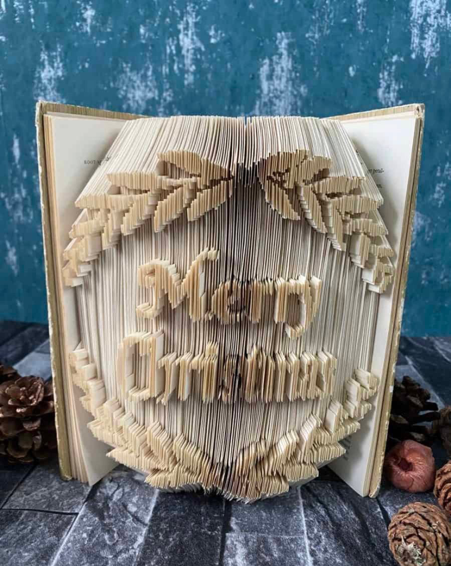 Merry Christmas Wreath Book Art