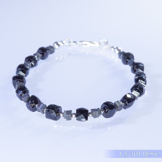 Spinel Hematite and Sterling Silver unisex bracelet unique handmade