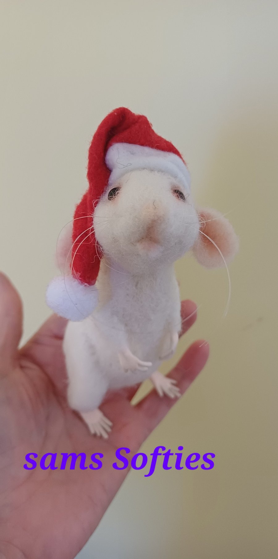 Needle Felted Santa Hat Rat