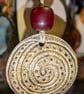 Stoneware necklace: a round ceramic white glaze spiral with Victorian amber bead - Image 1