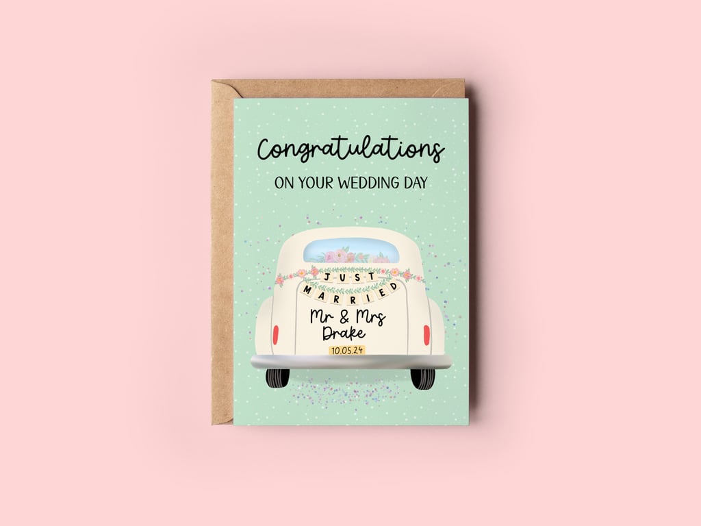 Personalised Just Married Wedding Car Greeting Card 
