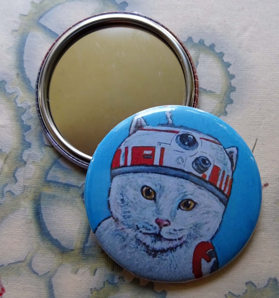 BB8 Cat Art 58mm Pocket Mirror Animal Cats Star Wars 