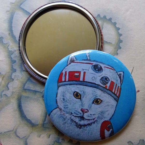 BB8 Cat Art 58mm Pocket Mirror Animal Cats Star Wars 