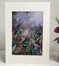 Mounted Whimsical Hares Rabbits under Full Moon Watercolour Print - Image 1