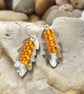 Leaf earrings in etched pewter with amber stones and sterling silver ear hooks - Image 2