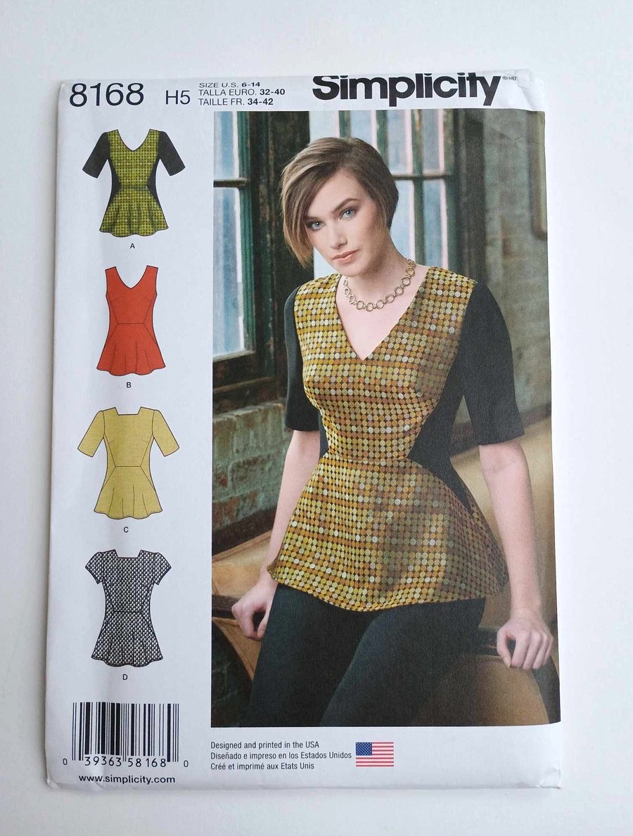 Sewing pattern - Simplicity 8168 Ladies Peplum Top - multi size 