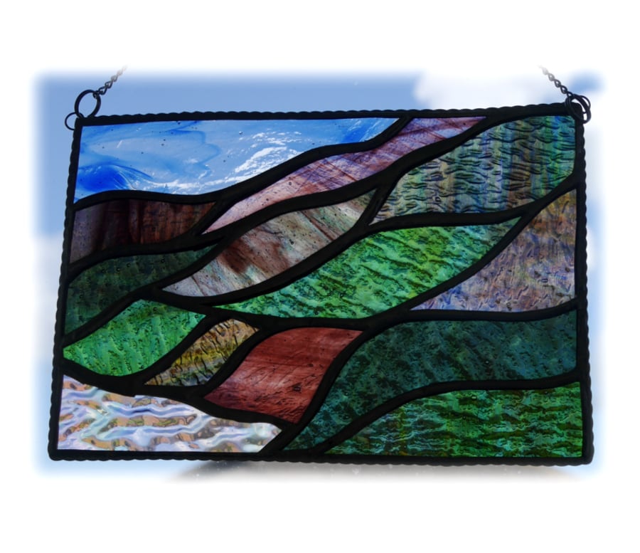 Scottish Mountains Panel Stained Glass Picture Landscape 005