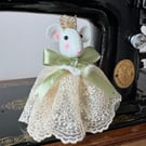 Heirloom Felt Mouse Wearing Vintage Lace Dress
